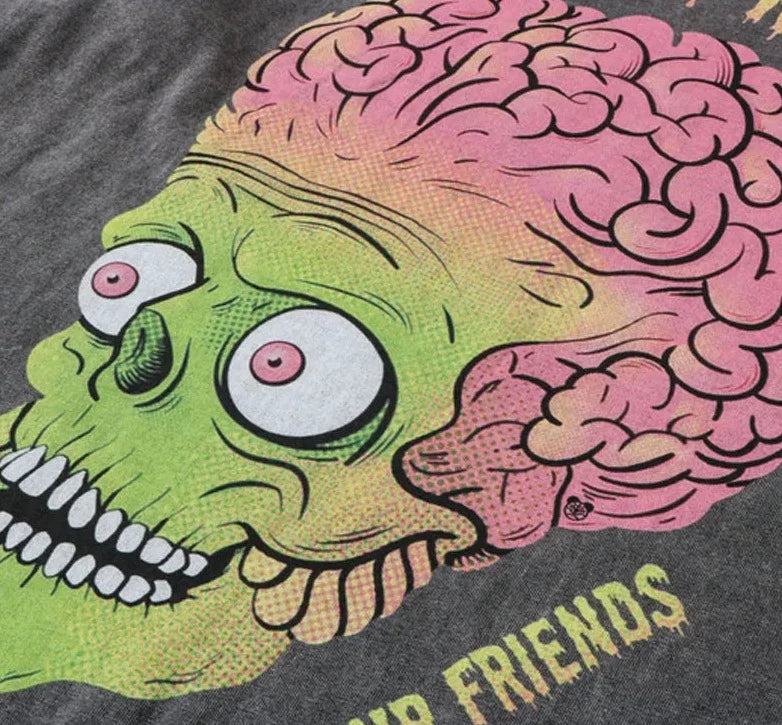 Zombie Skull Men's Washed Streetwear Graphic Tees - true-deals-club