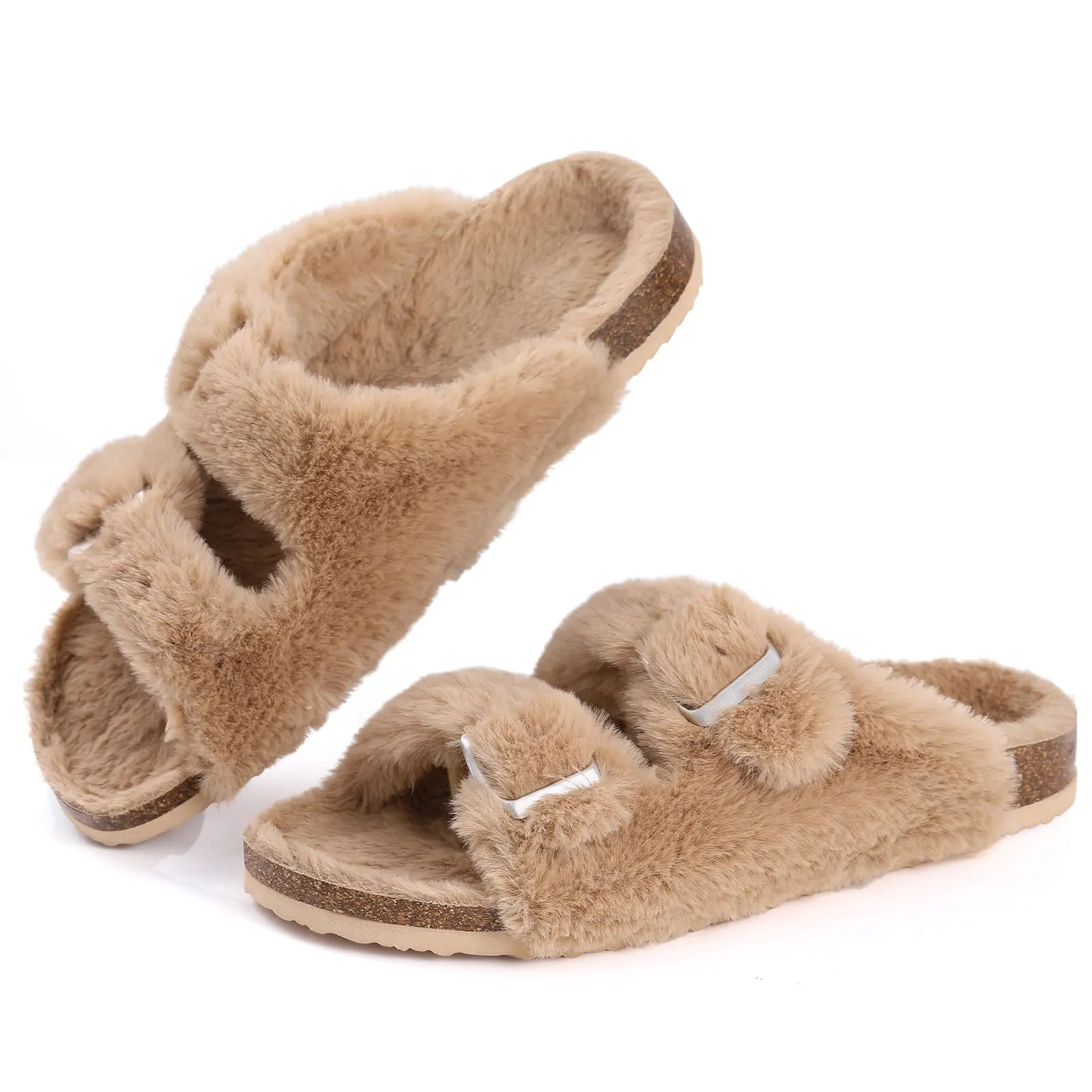 Cork Sole Slippers for Women with Furry Lining - true-deals-club