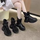 Women's Plush Black Suede Leather Platform Ankle Boots - True-Deals-Club