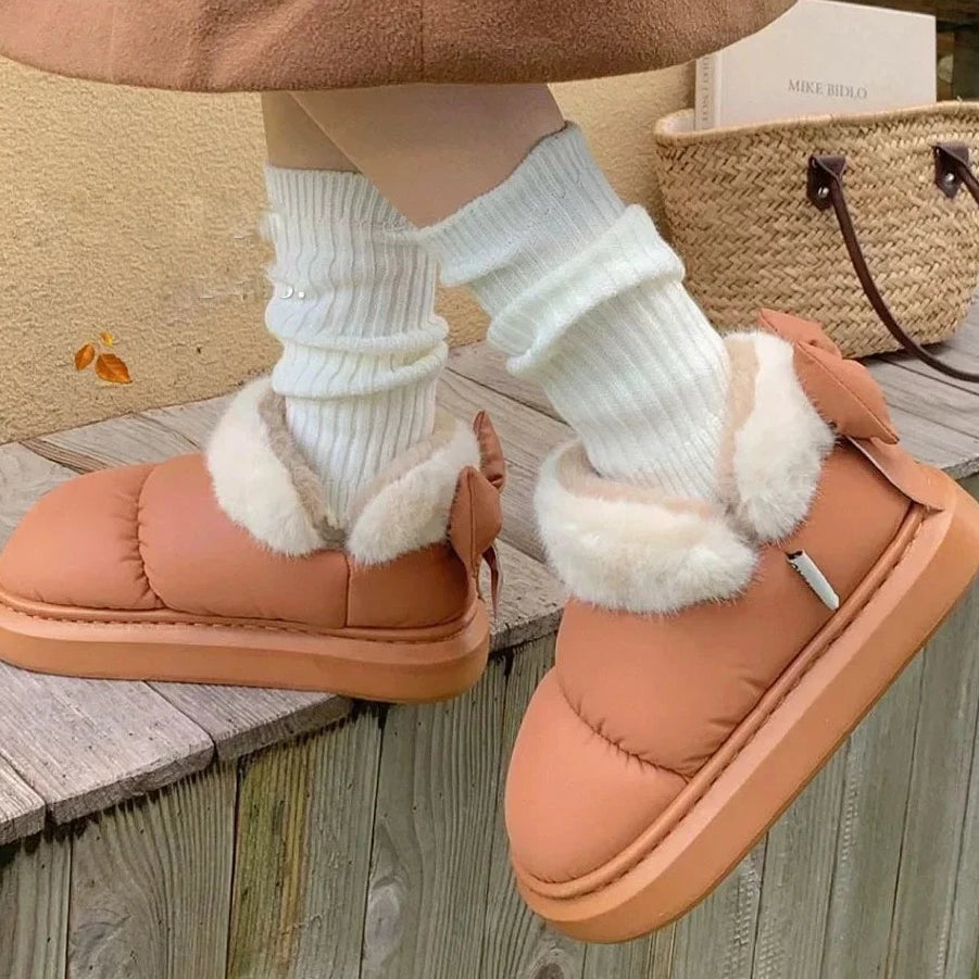 Winter Women's Cute Warm Bow Ankle Boots - True-Deals-Club