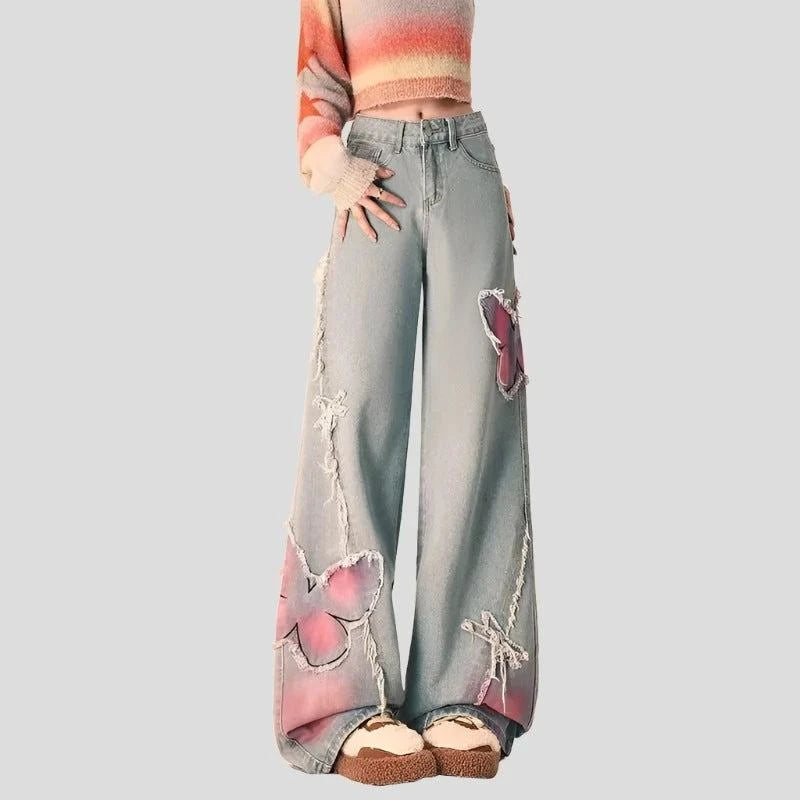 Wide Leg Trousers: Women's Butterfly Jeans - true-deals-club