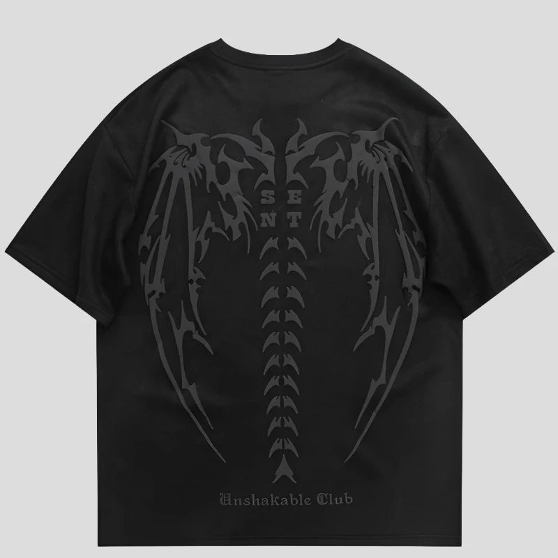 Suede Devil Wings Skeleton T Shirt - true-deals-club