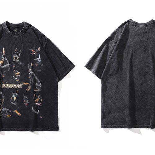 Distressed Doberman Print Harajuku T-shirts for Men - true-deals-club
