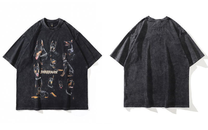 Distressed Doberman Print Harajuku T-shirts for Men - True-Deals-Club