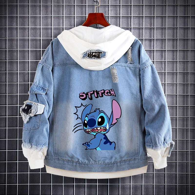 Cartoon Jacket - Denim Jean Jacket with Stitch Inspired Hood - true deals club