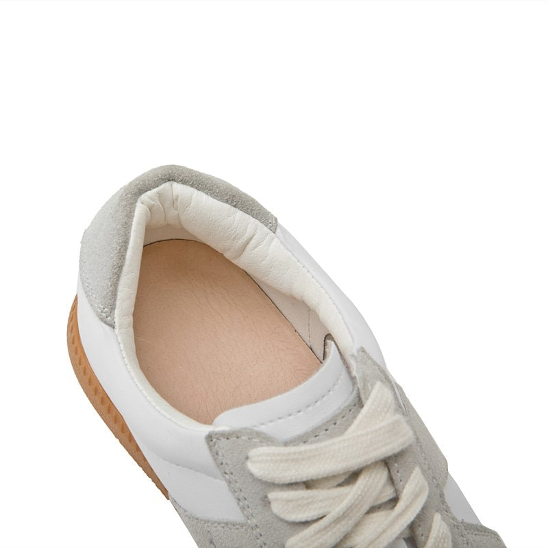 White Split Leather Sneakers Flat for Women - true-deals-club