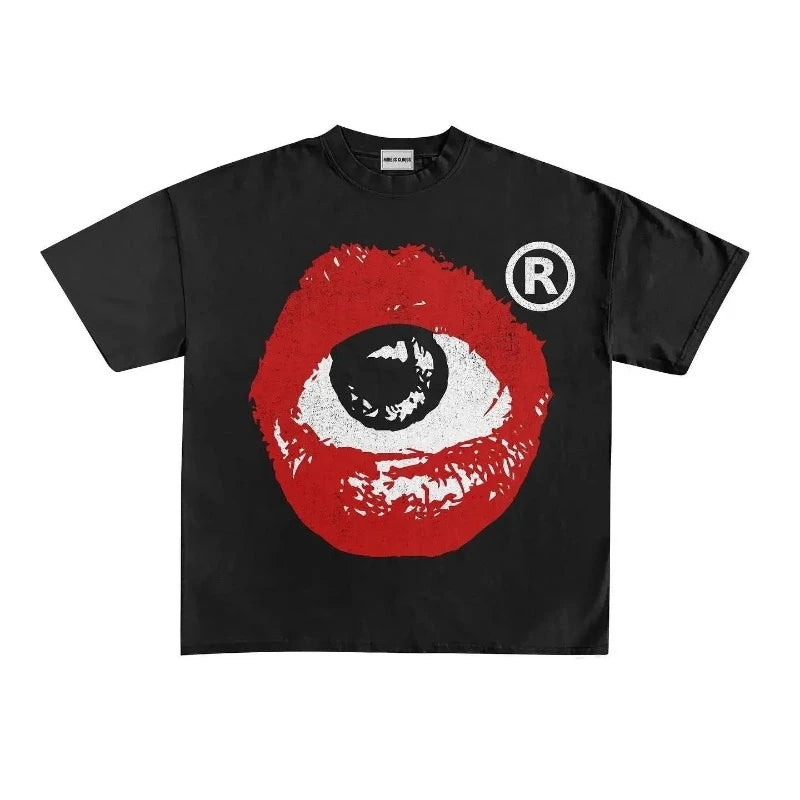 Retro Eye Letter Print Unisex Cotton Graphic Tees - Y2K Style - true-deals-club