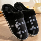 Plaid Memory Foam Winter Plush Warm Non-Slip House Slippers - Large Size for Men - true-deals-club