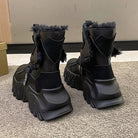 Women's Plush Black Suede Leather Platform Ankle Boots - True-Deals-Club