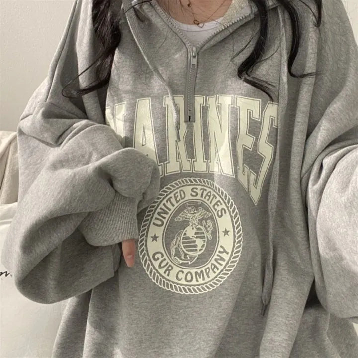 Marines Print Hoodie Pullovers Women's Sweatshirt - True-Deals-Club