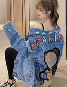 Embroidered Cartoon Thin Denim Jacket for Women - true-deals-club