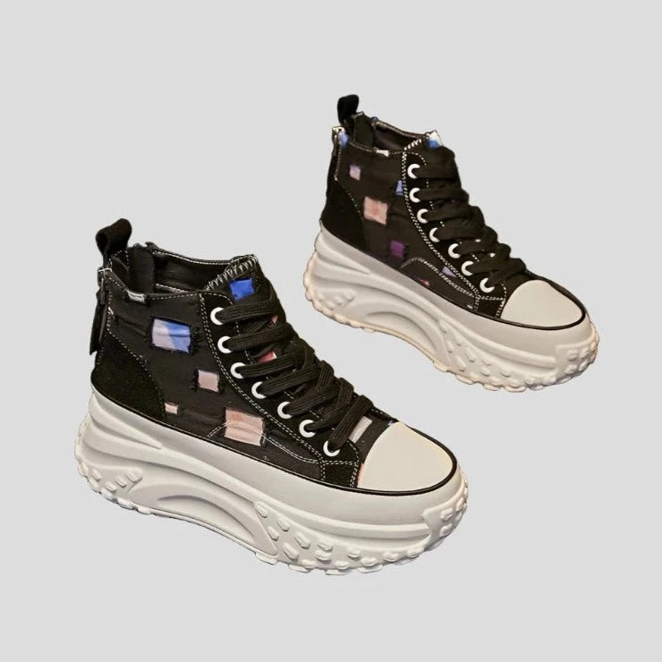 8cm Genuine Leather Platform Wedge Sneaker Boots for Women - true-deals-club