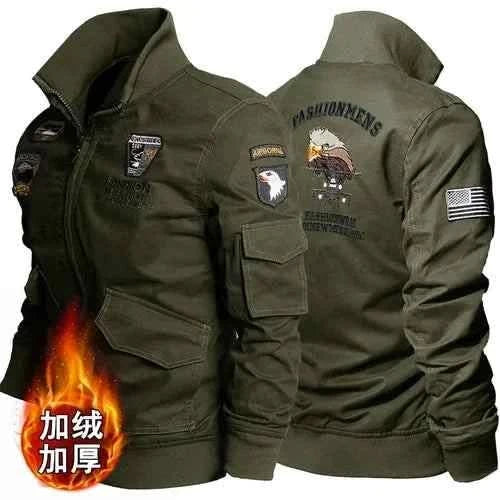 Pilot Jacket for Men - Fleece Bomber Eagle Embroidery Jacket - true deals club