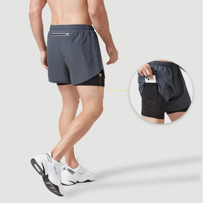 Double-Layer Men's Running Shorts: Quick-Drying - True-Deals-Club