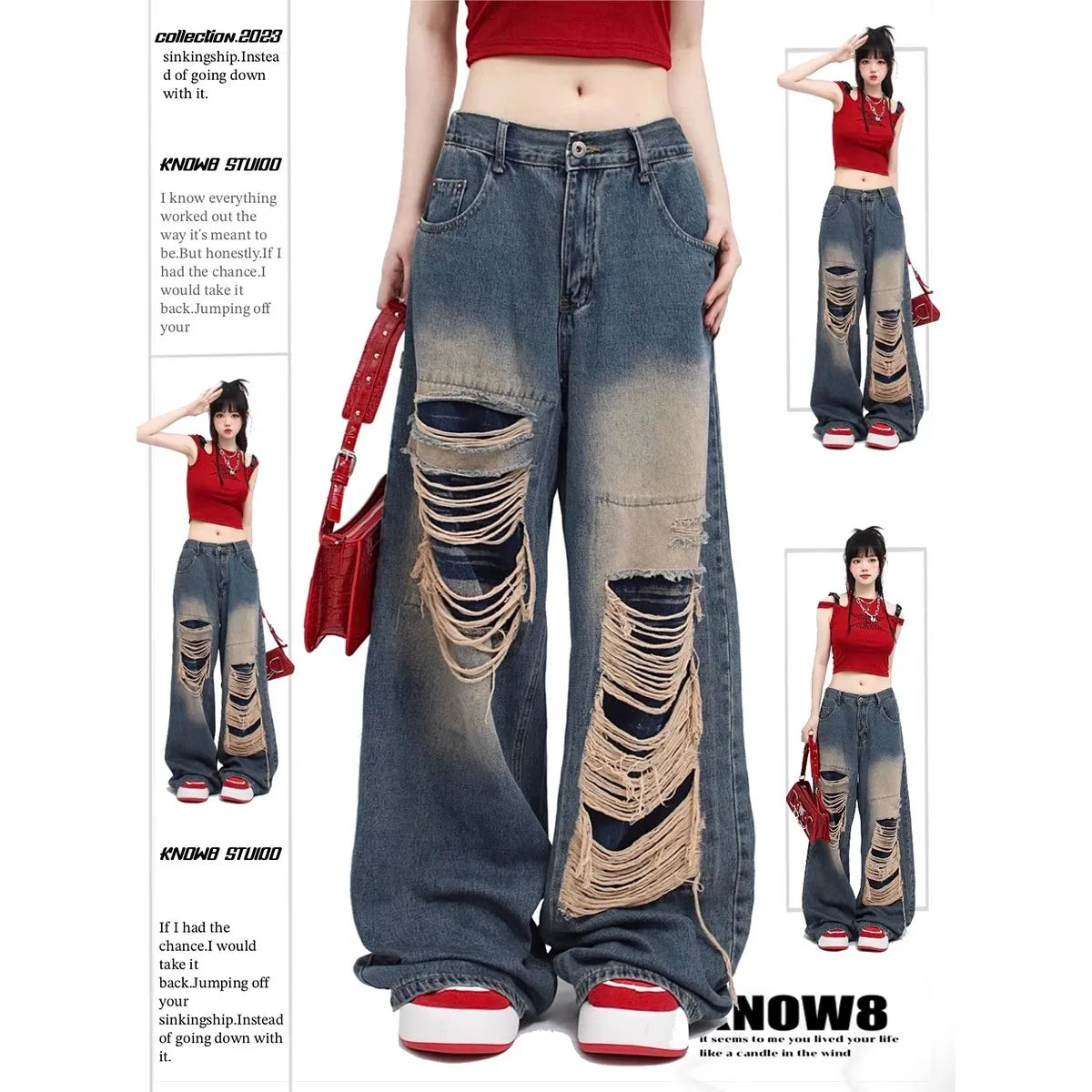 Mopping Style Wide Leg Baggy Jeans - true-deals-club