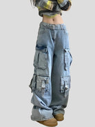 Cargo Jeans - Multi-Pocket Wide Leg Pants - true-deals-club