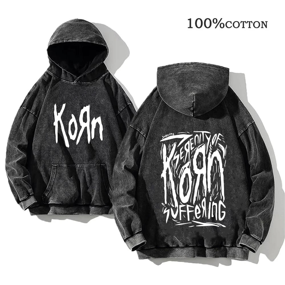 Korn Rock Band World Tour Hoodie | Vintage Washed Cotton Pullover.