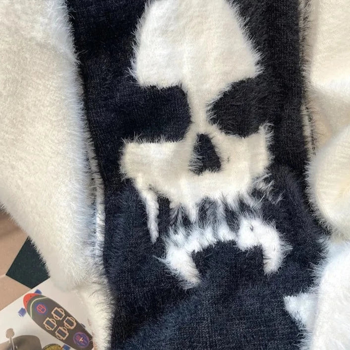 Y2K Winter Skull Head Patchwork Pullover Sweaters for Men - True-Deals-Club
