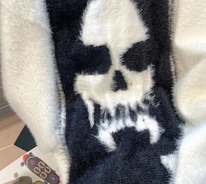 Y2K Winter Skull Head Patchwork Pullover Sweaters for Men - True-Deals-Club