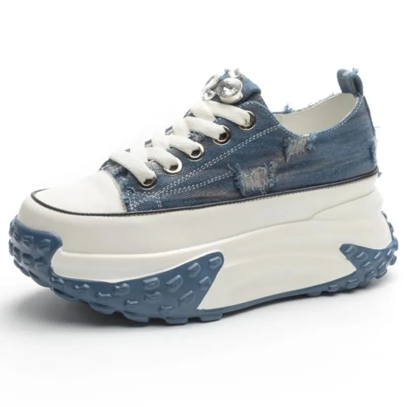 Blinged Out: 6cm Denim Chunky Platform Sneakers - True-Deals-Club