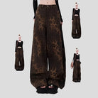 Wide Leg Denim Pants with Print - true-deals-club