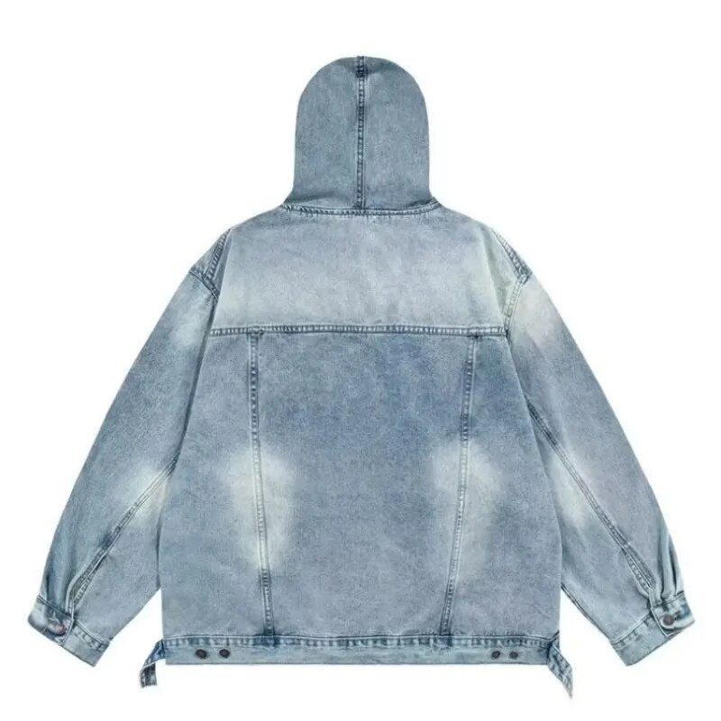 Washed Denim Hooded Unisex Loose Casual Pullover Sweatshirt - true-deals-club