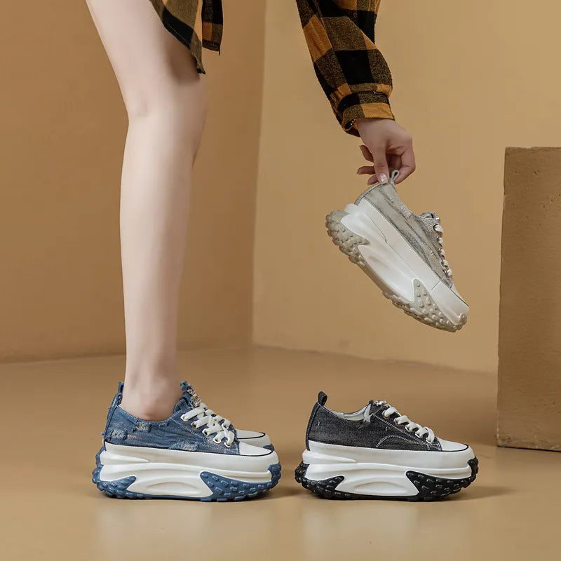Denim Platform Sneakers with Bling-Bling - 6cm Height for Trendy Women - true-deals-club