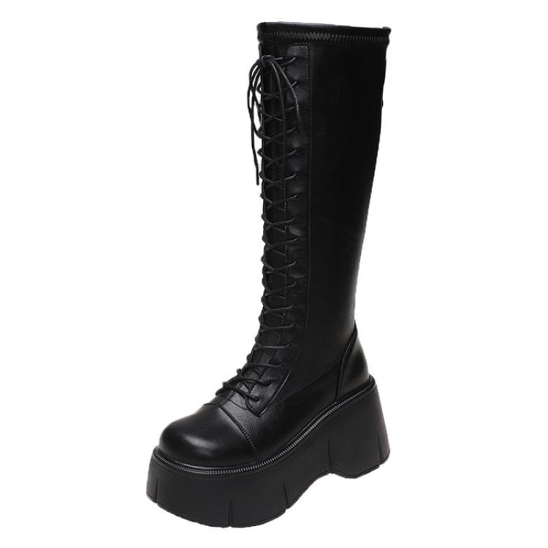 Soft Lace-up Ladies Platform Heel Boots - true-deals-club