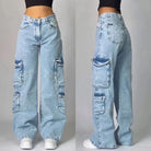 High Waisted Baggy Jeans - Multi-pocket - true-deals-club