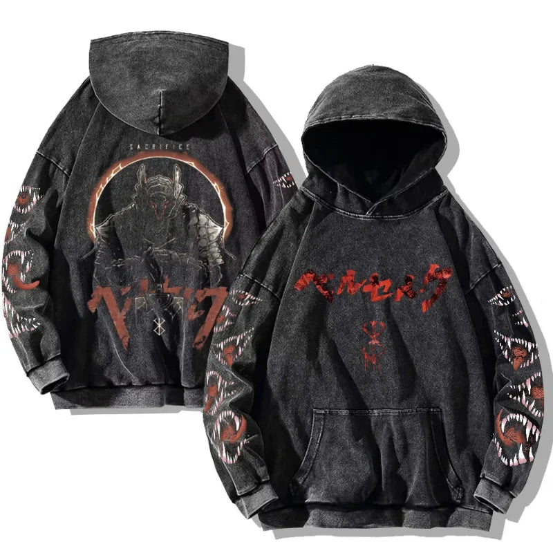 Gothic Vintage Washed Hoodie | Print Retro Pullover Y2K.