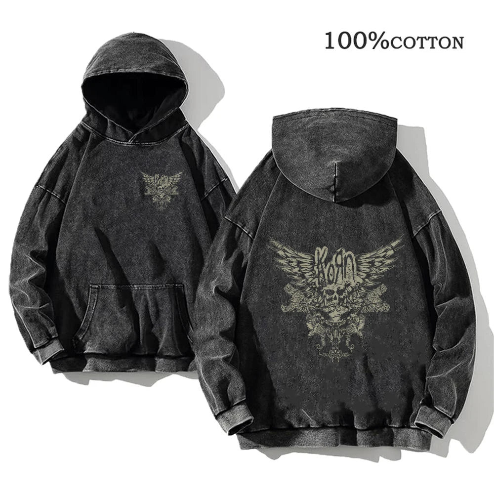 Korn Rock Band World Tour Hoodie | Vintage Washed Cotton Pullover.