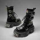 Black Boots - Round Toe Rock Punk Style Platform for Women - true deals club