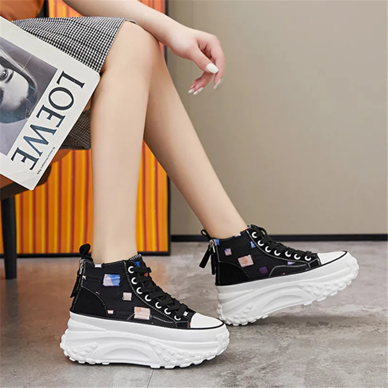 8cm Genuine Leather Chunky Platform Sneakers for Women - true-deals-club
