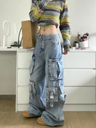 Cargo Jeans - Multi-Pocket Wide Leg Pants - true-deals-club