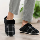 Plaid Memory Foam Winter Plush Warm Non-Slip House Slippers - Large Size for Men - true-deals-club