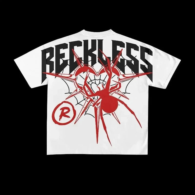 Reckless White Unisex Cotton Graphic Tees - Y2K Style - true-deals-club