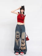 Mopping Style Wide Leg Baggy Jeans - true-deals-club