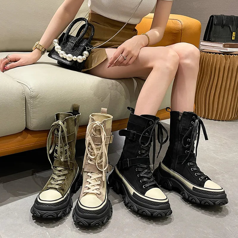 European Trendy Canvas Thick-Soled Women's Boots - true-deals-club