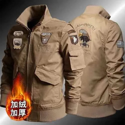 Pilot Jacket for Men - Fleece Bomber Eagle Embroidery Jacket - true deals club