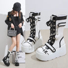 Platform Wedge Women's Punk Boots Black and White Gothic Style - true-deals-club