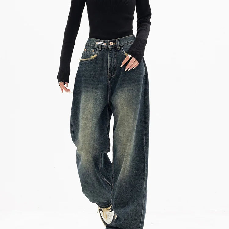 Vintage BF Style High Waist Women's Jeans: All-Match Loose Wide Leg Denim Trousers - true-deals-club