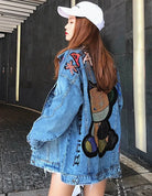 Whimsical Stitch: Women's Thin Embroidered Cartoon Jean Jacket - true-deals-club