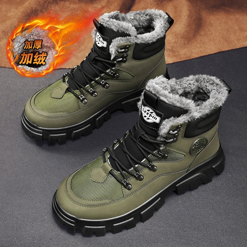 Winter Fur Platform Combat Boots for Men - True-Deals-Club