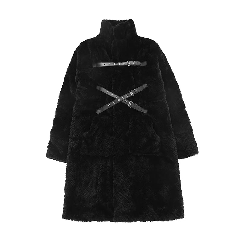 Punk Style Winter Women's Long Black Faux Fur Coat - true-deals-club