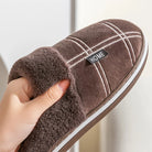 Plaid Memory Foam Winter Plush Warm Non-Slip House Slippers - Large Size for Men - true-deals-club