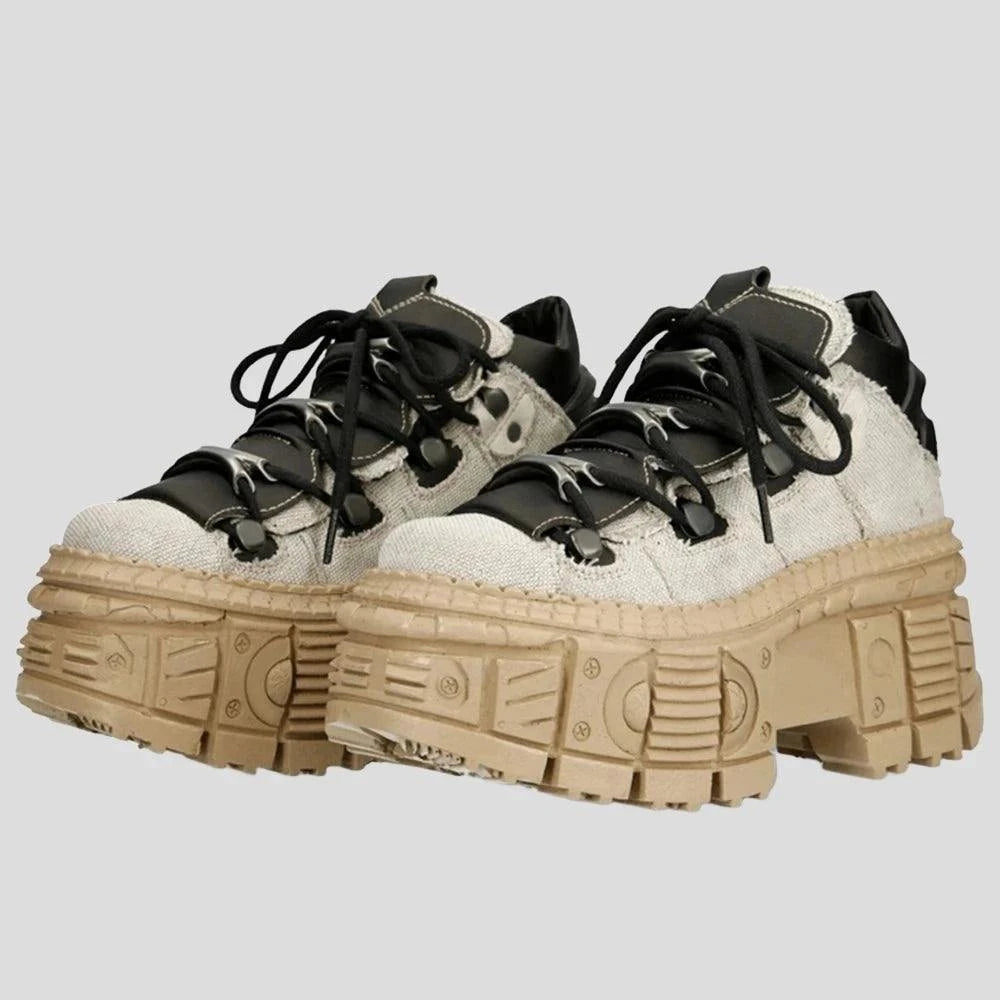 Retro Color Platform Sneakers - Lace-Up, Non-Slip, Round Toe - true-deals-club