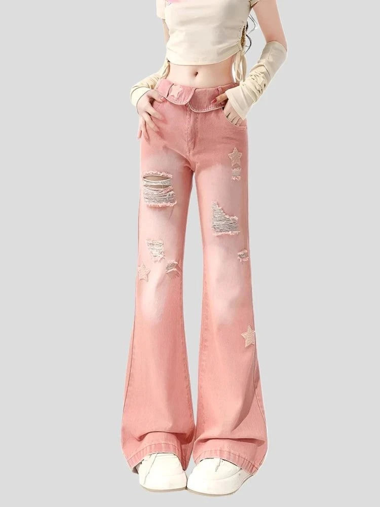 Ripped Jeans - Pink Star Denim for Women - true-deals-club