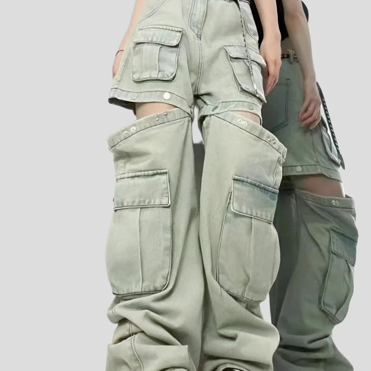 Women's Splicing Design High Waisted Jean Shorts: Wide Leg Denim Pants - true-deals-club