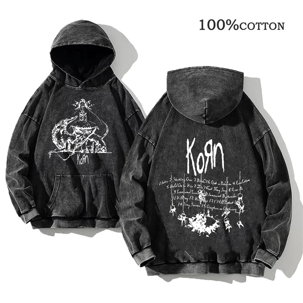 Korn Rock Band World Tour Hoodie | Vintage Washed Cotton Pullover.