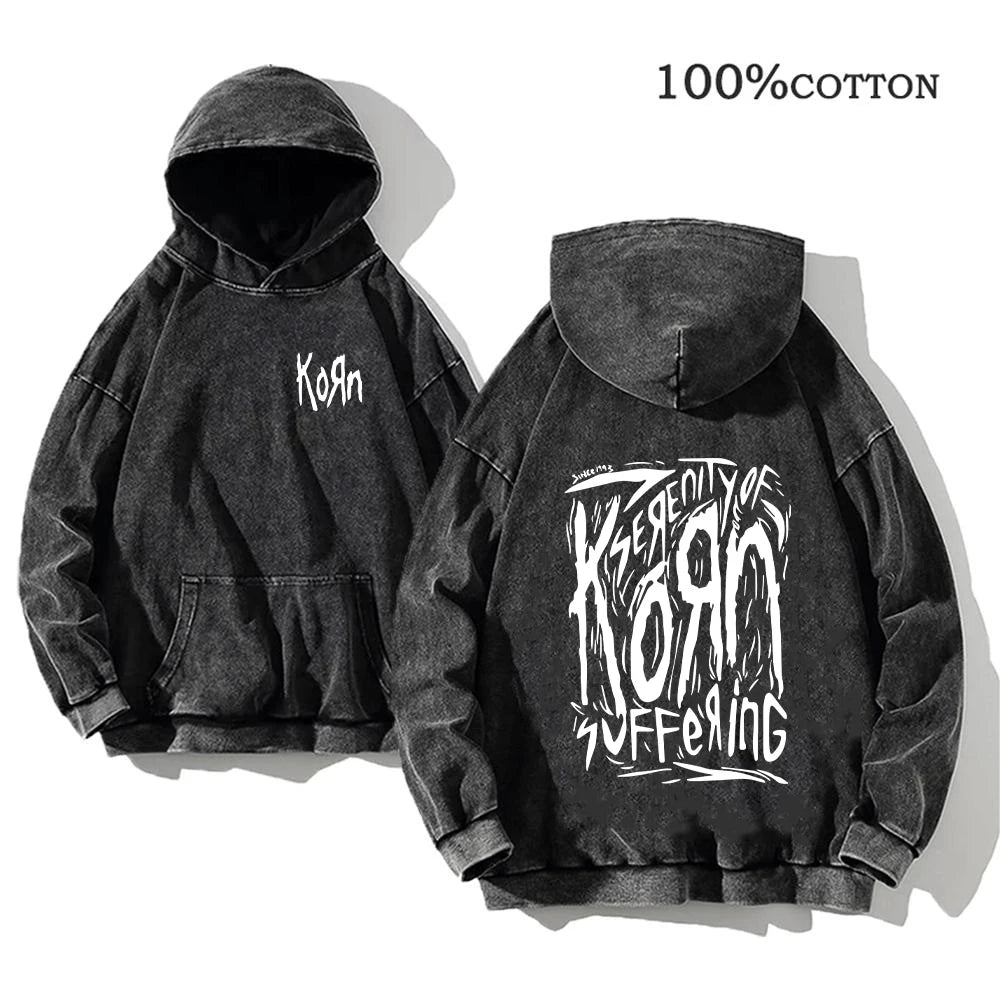 Korn Rock Band World Tour Hoodie | Vintage Washed Cotton Pullover.